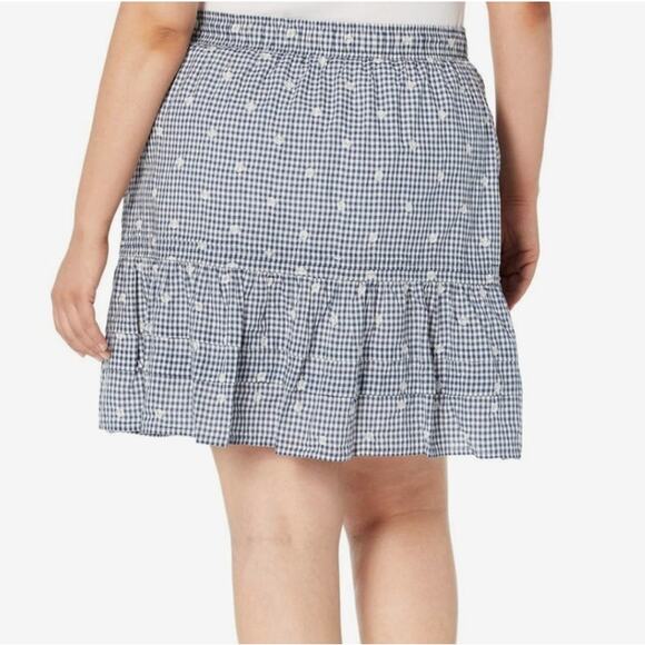 Madewell Embroidered Tiered Pull on Mini Skirt in Blue Gingham check Size 4x - Picture 2 of 5